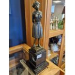 Early Bronze Figure of a Young Girl on a Marble Plinth, signed DH Chiparus - 40cm high