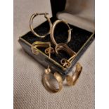 A Pair of 9ct White & Yellow Gold Hoop Earrings, + Two Pairs of 9ct Gold Earrings - 3.23g