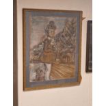 Framed Crayon/Chalk/Mixed Media Art of a Young Lady, signed MIK 1967