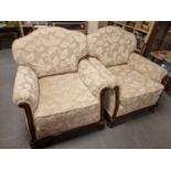Pair of Well Re-Upholstered Heavily Carved Based Victorian Armchairs