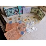 Collection of USA American Proof Currency Coin Sets, Disney Dollar Note, $1,000,000 Note etc