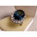925 Silver and White + Blue Stones Dres Ring - size N, Princess Diana Style