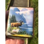 900 Silver European Enamel Cigarette Case w/a Stag/Hunting/Mountain Deer Detail - possibly a Kuppenh