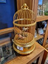 Vintage Swiss Reuge Music Box Bird Cage with Key - H28cm