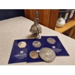 Catherine 1st Russian Rouble Coin, plus Commemorative 50ps and an Antique Silver Scent Bottle