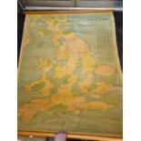 1969 Original Phillips Hanging Wall Map of England & Wales