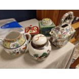 Quintet of Chinese and Oriental Ceramics inc an Interesting Chinese Teapot with Character Marks to b