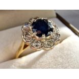 18ct Gold, Sapphire and Diamond Dress Ring, 4.9g and size P+0.5, Princess Diana style