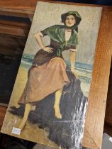 Unframed Antique Oil on Canvas of a Young Lady on a Beachfront - signed C. Henderson 1910 - Found in