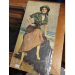 Unframed Antique Oil on Canvas of a Young Lady on a Beachfront - signed C. Henderson 1910 - Found in