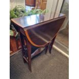 Art-Deco Inlaid Wood Antique Drop-Leaf Occasional Table