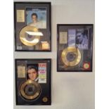 Trio of Graceland Retail (USA) Bought Framed Elvis Presley Commemorative 24ct Gold-Plated Single Vin