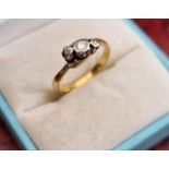 18ct Gold Vintage Triple Diamond Ring, size L and 2.52g