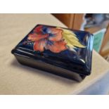 Mid-Century Moorcroft Blue Lidded 'Hibiscus' Trinket Box - 12cm x 9cm x 4.5cm