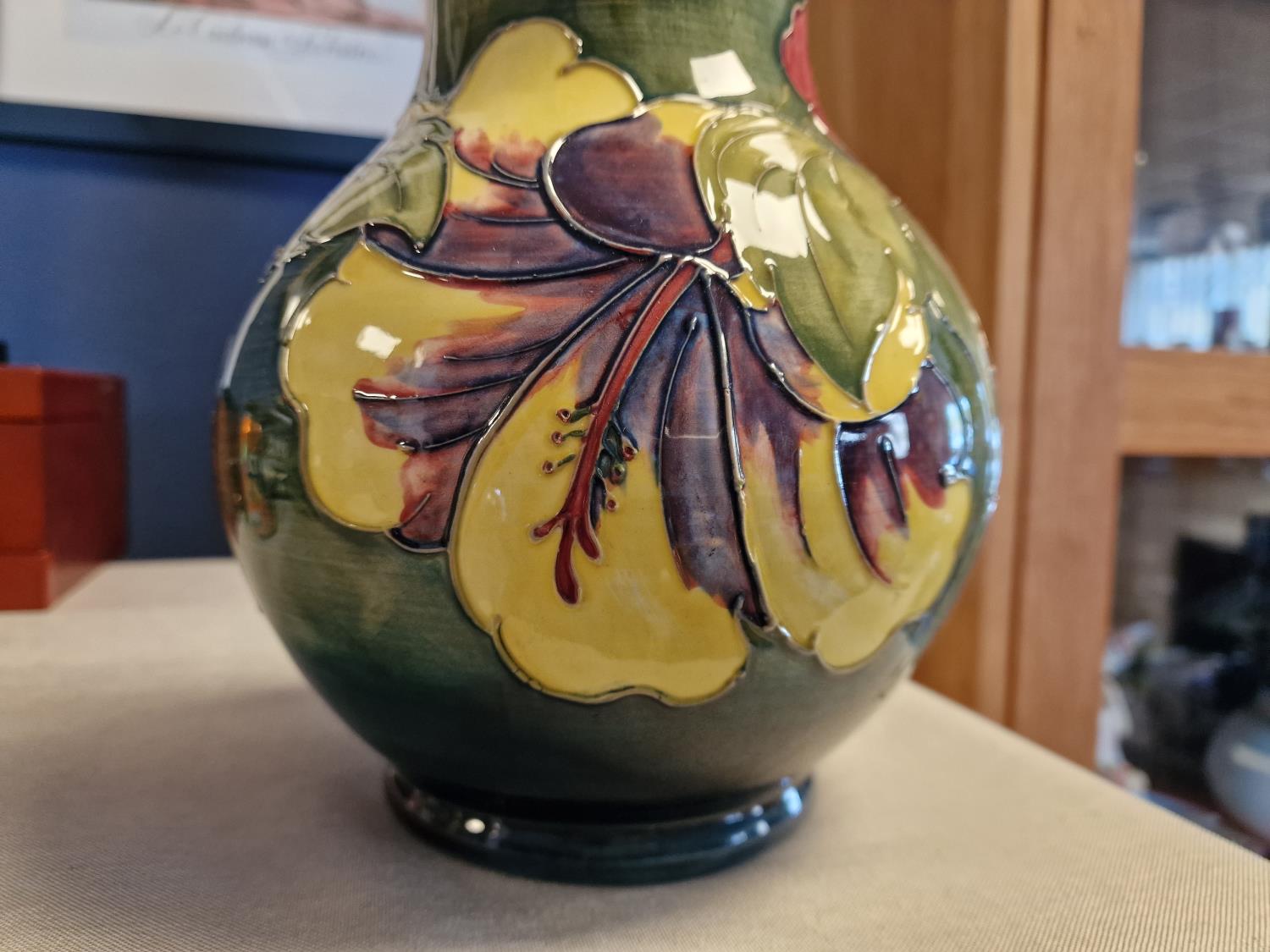 Mid-Century Moorcroft 'Hibiscus' Vase with 'Potters to the Late Queen Mary' Label and 'WM' Signature - Image 2 of 4