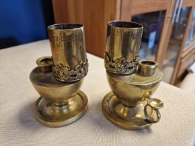 Pair of Trench Art Oil Lamps - one at fault, 11.5cm tall