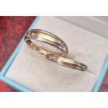 Pair of His and Hers 9ct White, 9ct Yellow Gold and Diamond Wedding Bands - inscribed 'Together Fore