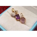 3x 9ct Gold Pendants with precious stone, combined weight 2.23g