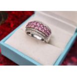 18ct White Gold Diamond and (pink stones) Ring, size L+0.5 and 9.82g