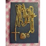 Pair of 9ct Gold Crucifix and Heart-Shaped Pendant Necklaces - 9.6g total