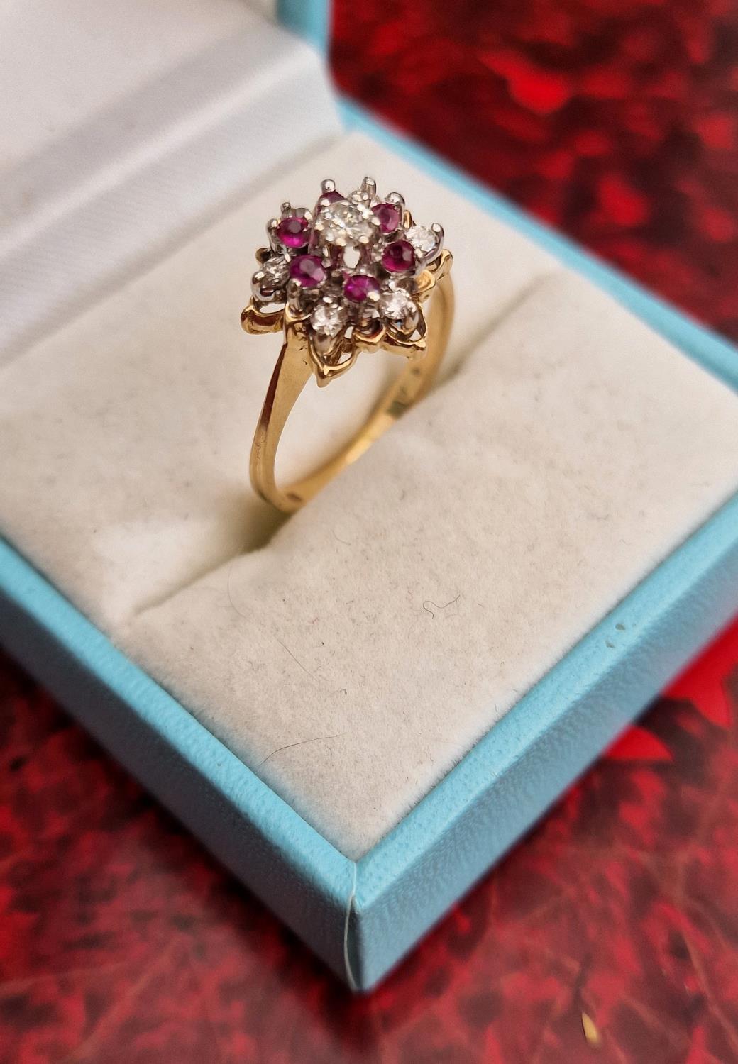 Vintage 14ct Gold, Ruby and Diamond Cluster Ring, size M and 3.34g - Image 2 of 3