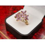 9ct Gold Amethyst and Diamond Dress Ring - size P, 4.65g