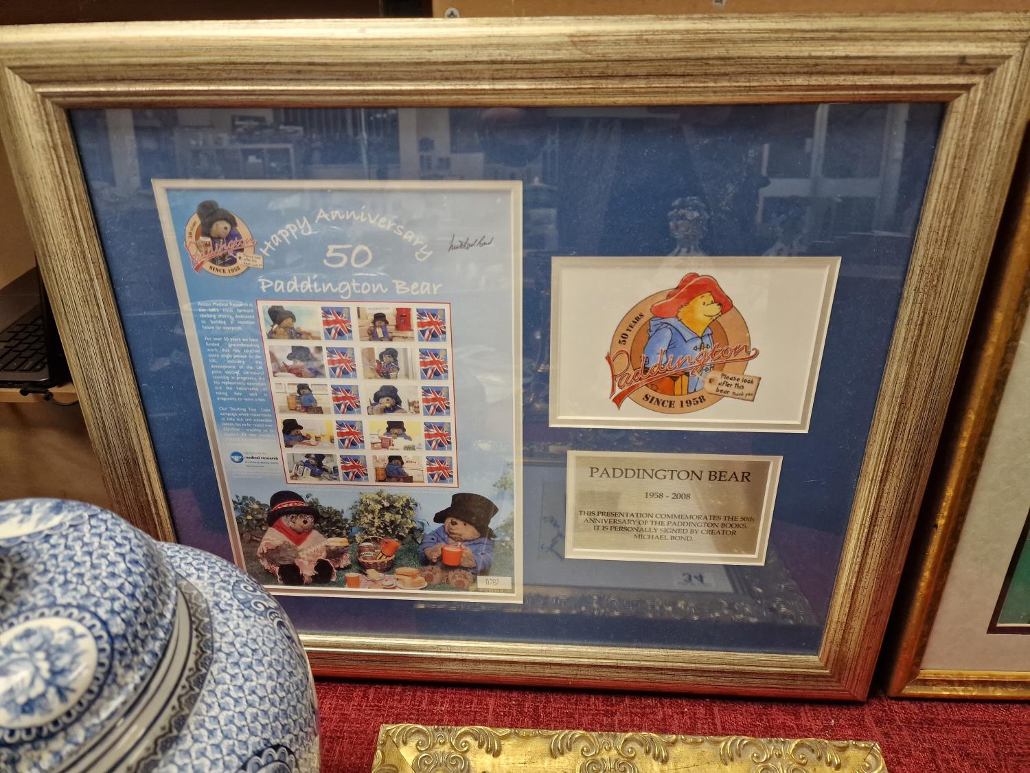 Framed Michael Bond Signed Paddington Bear Memorabilia