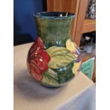 Mid-Century Moorcroft 'Hibiscus' Vase with 'Potters to the Late Queen Mary' Label and 'WM' Signature