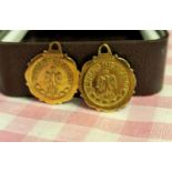 Pair of 22ct Mexican Peso Gold Coins within 9ct Gold Mounts - 2g total