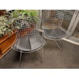 Pair of Original Harry Bertoia Chrome Framed & Leather Designer Lounge Chairs