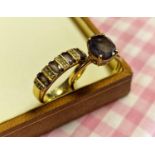 9ct Gold, Diamond and Ameythst Pair of Dress Rings - size P, and combined weight 6.25g