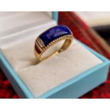 9ct Gold Diamond and Blue Cabochon Gents Dress Ring - size T, 3.75g