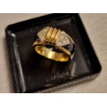 9ct Gold, Diamond & Black Onyx 80's Style Dress Ring - 5.9g, size L+0.5