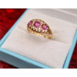18ct Gold Antique Edwardian Ring with Diamonds and Rubies, size M and 2.82g