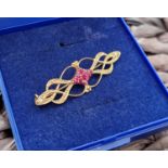 9ct Gold Ruby Set Brooch