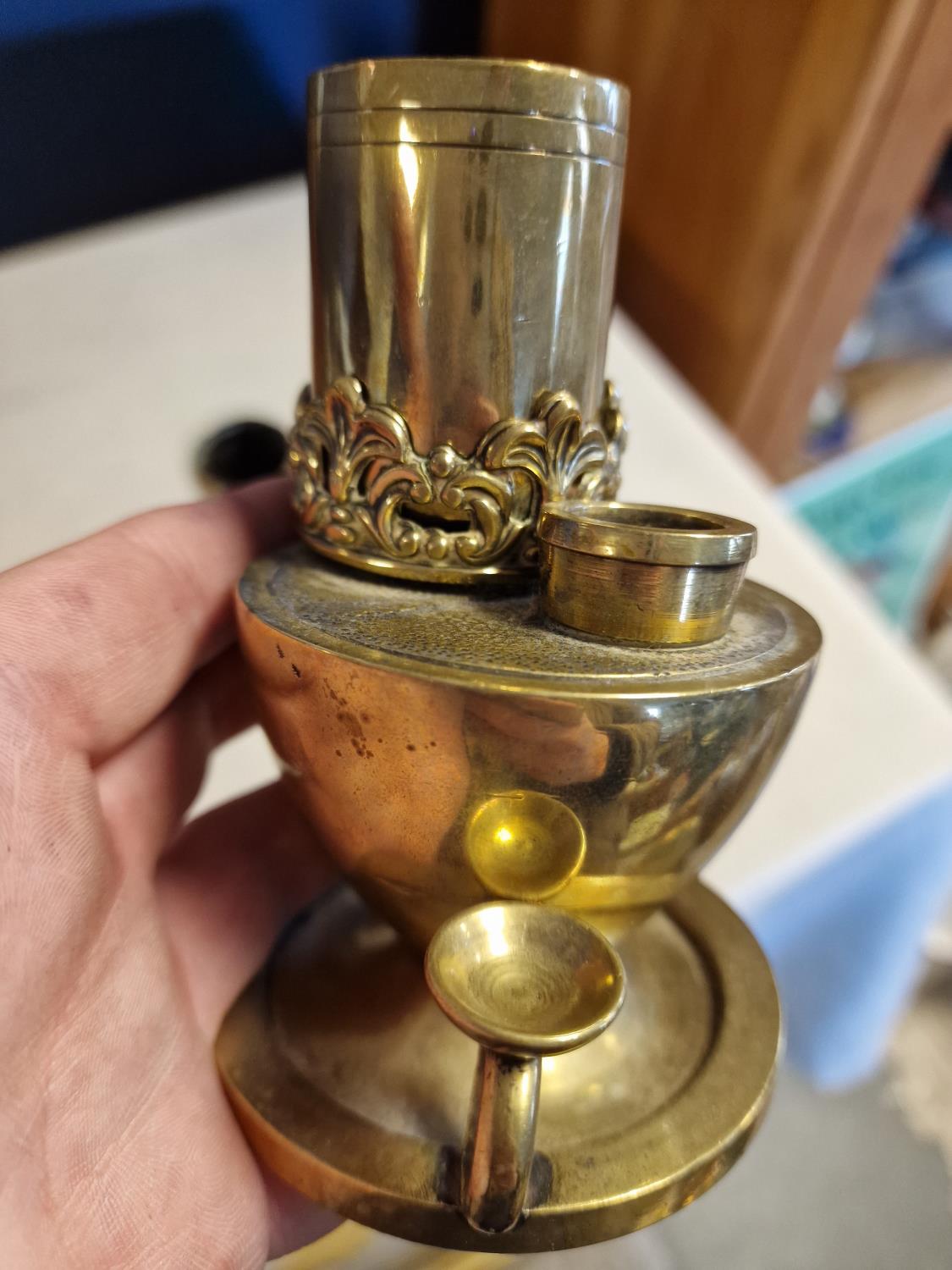 Pair of Trench Art Oil Lamps - one at fault, 11.5cm tall - Image 2 of 2