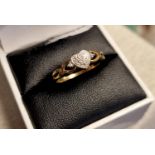 9ct Gold and Heart Shaped Diamond Ring, 1.6g, size P