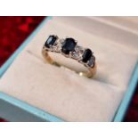 9ct Gold Diamond and Sapphire Dress Ring - size P, 2.8g