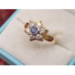 18ct Gold, Sapphire and Diamond Star Ring, size N and 5.29g