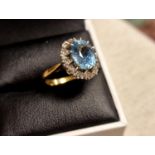 18ct Gold, Aquamarine & Diamond Ring, Size J+0.5, 5.2g