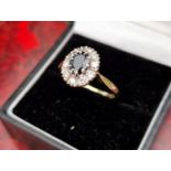 18ct Gold Sapphire and Diamond "Lady Diana" Cluster Ring - size Q