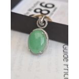 18ct Gold, Jade and Diamond Pendant, 2.89g