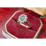 9ct Gold Diamond and Emerald Cluster Ring - size N