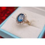 Vintage 14ct Ring, with Diamond-surrounded Sapphire, size J and 2.94g