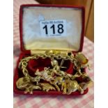 9ct Gold Vintage Charm Bracelet (one 925 Silver charm) - total weight 47g