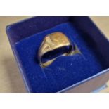 9ct Gold Signet Ring, size Q+0.5 and 4.1g total - slightly mishapen band at the bottom