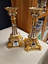 Pair of 1128 Royal Crown Derby Candlesticks - approx 10 inches high