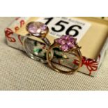 Pair of 9ct White Gold Pink Topaz + 9ct Yellow Gold Pink Stone Rings - one A/F, both size P, 6g comb