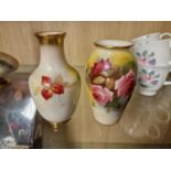 Pair of Floral Handpainted Royal Worcester Vases inc a Kitty Blake signed example