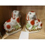 Pair of Staffordshire Flatback Style Rabbit Animal Figures